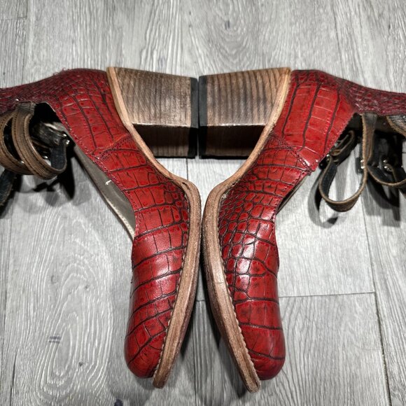 Freebird By Steven Randi Red Crocodile Ankle Strap Boots Sz 8 Women - Picture 8 of 10